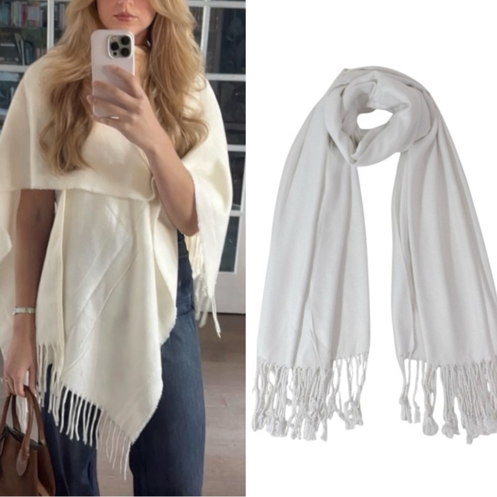 Lightweight White Fringe Scarf